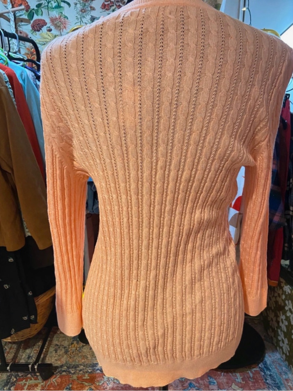 Brand New Peach Cable-Knit Button Cardigan Sweater - Women - Picture 3 of 7